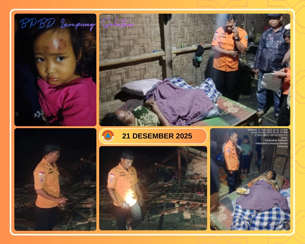 Rumah Warga di Kalianda Ambruk Diterjang Hujan Lebat, Dua Korban Luka Berat Ditangani BPBD